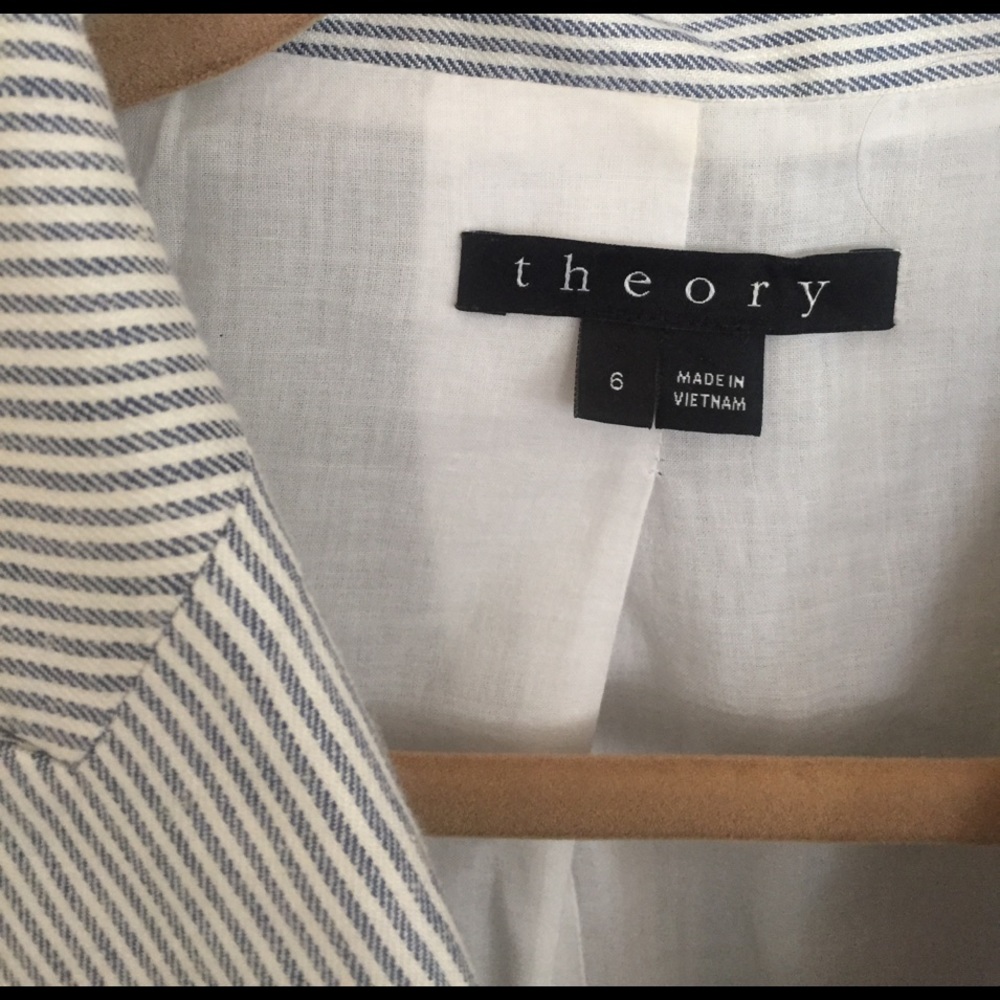 Theory linen blazer, white and blue stripes