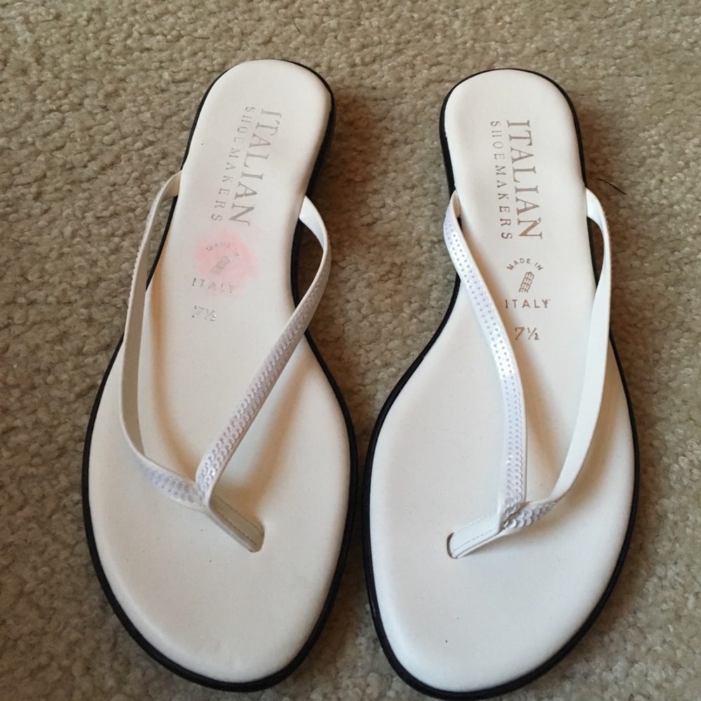 White sequined flip flops