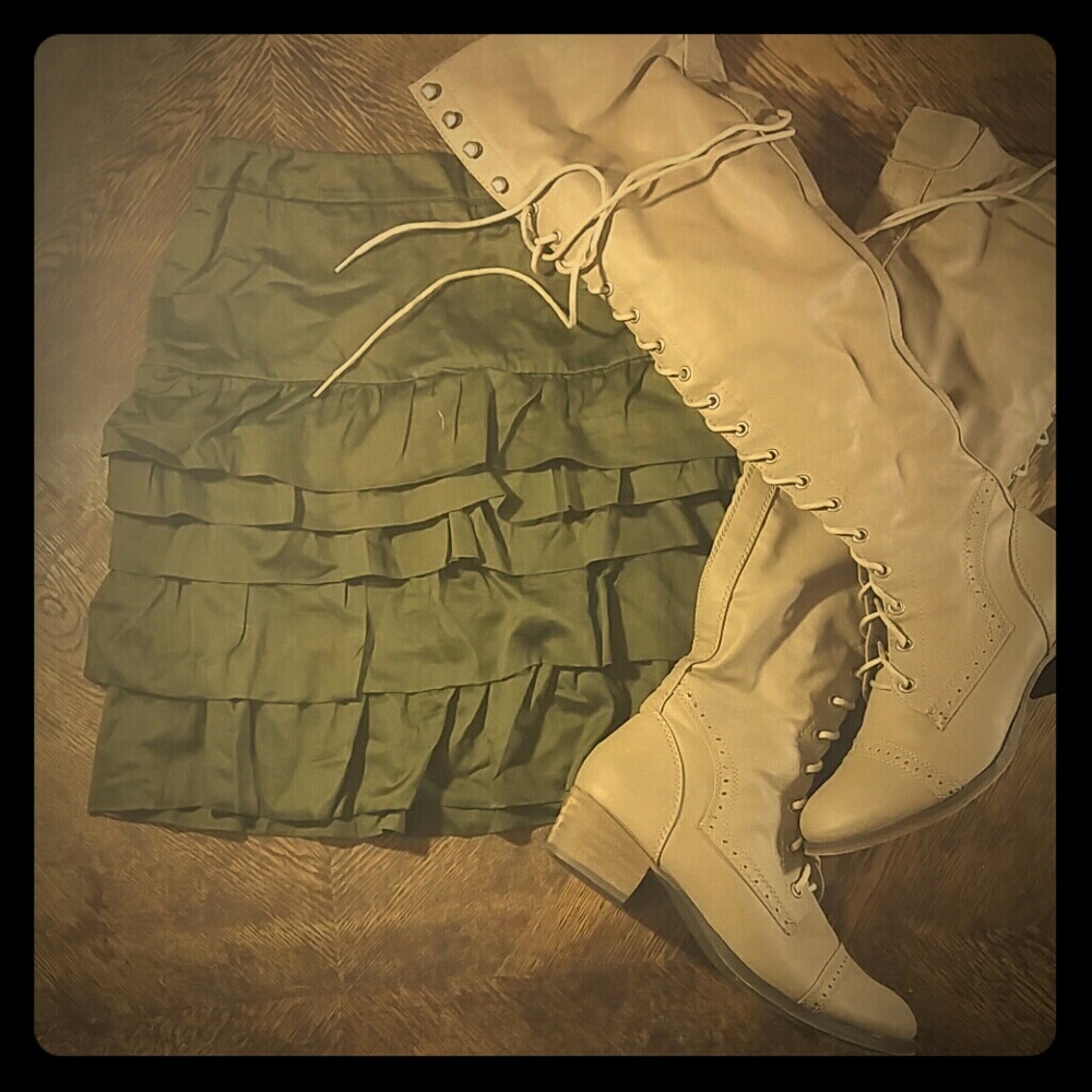 Army Green Ruffle Skirt