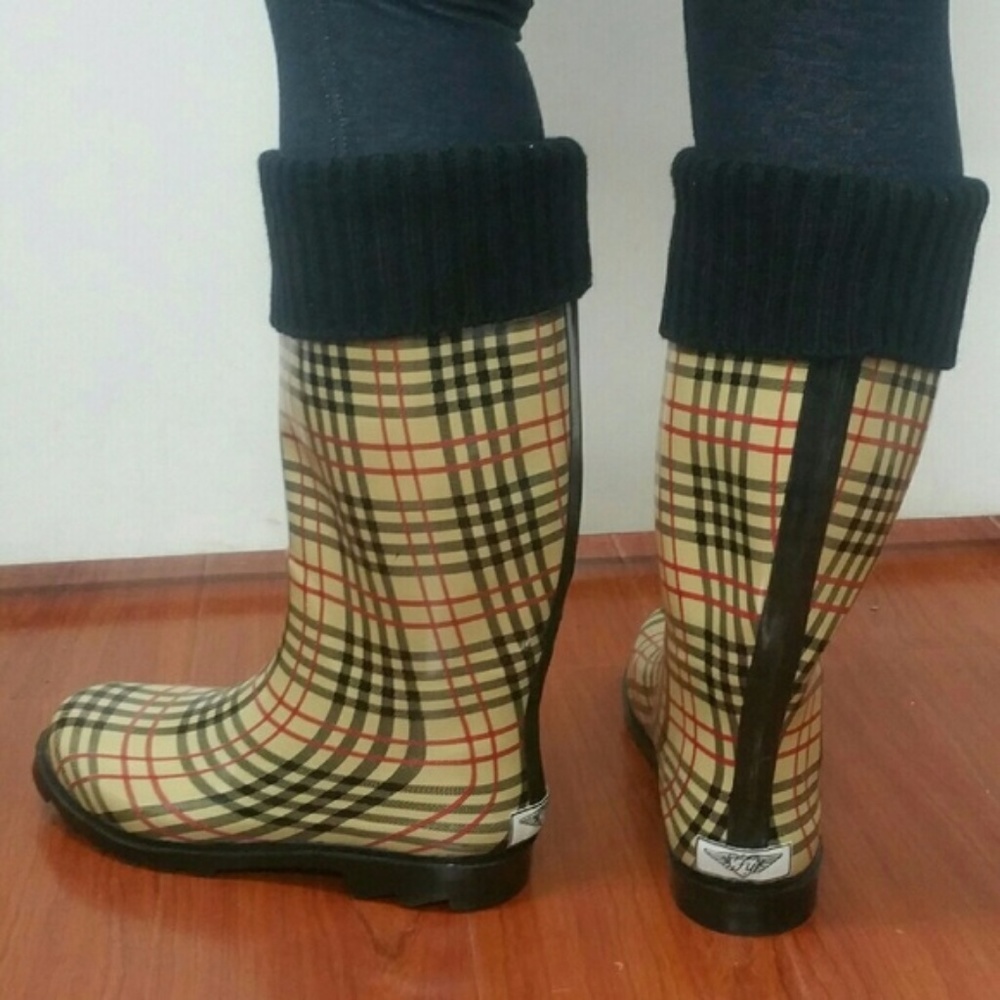 Women Tall Rain Boots, #1805, Plaid w. Cuff - Picture 3 of 4
