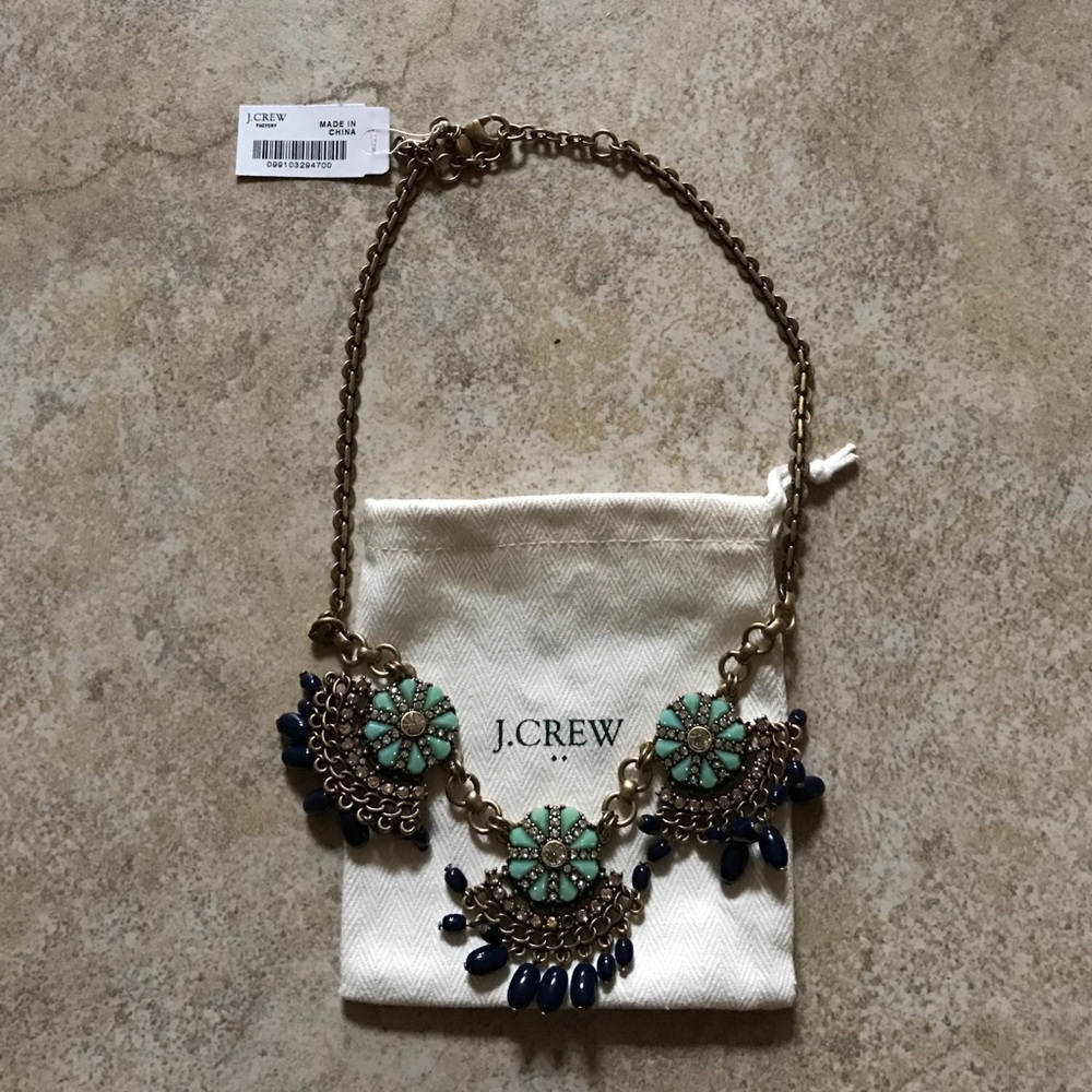 J Crew Navy, Turquoise & Gold Necklace