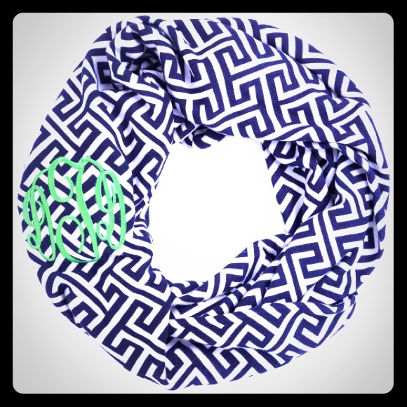 Navy Greek Key Infinity Scarf. - Picture 1 of 1