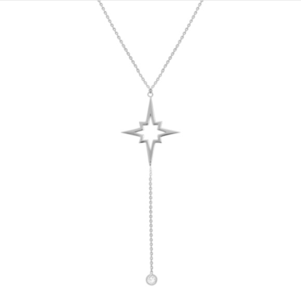 Star and cubic zirconia lariat necklace sterling - Picture 2 of 3
