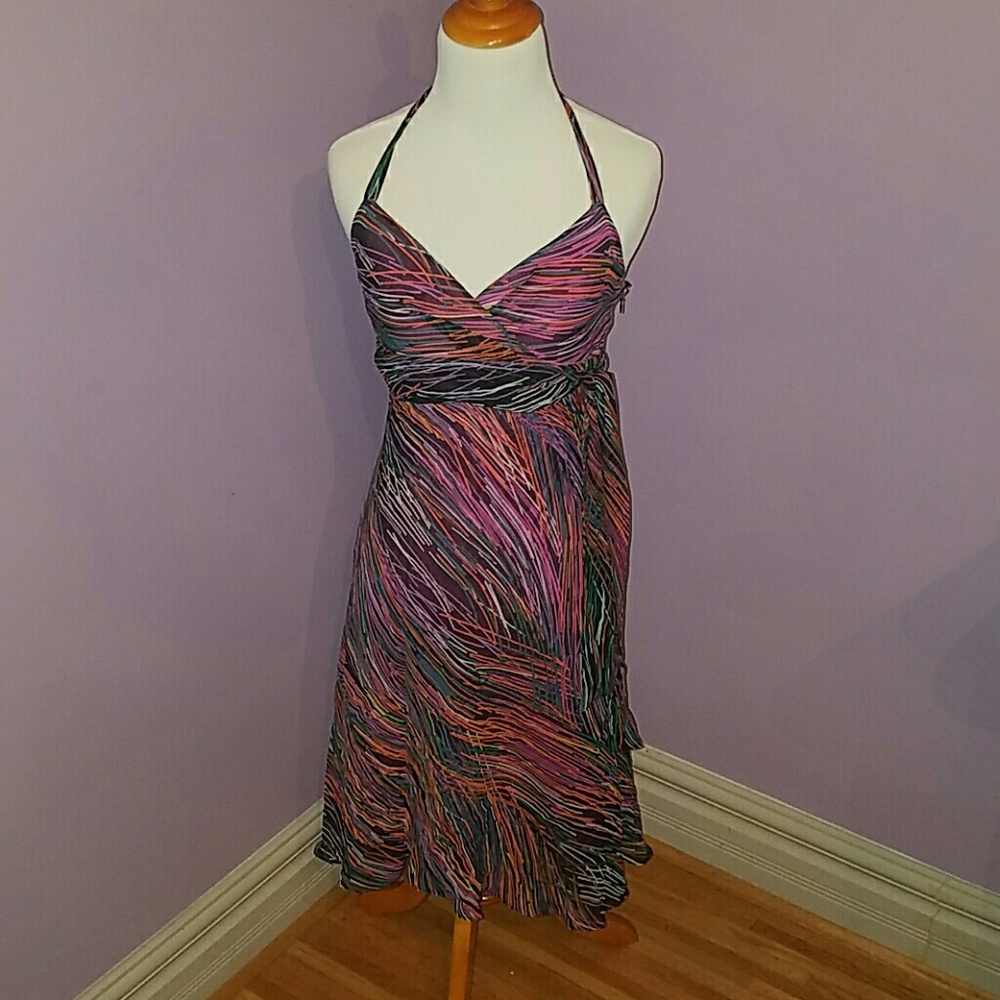 BCBG MaxAzria Chiffon Asymmetrical Halter Dress