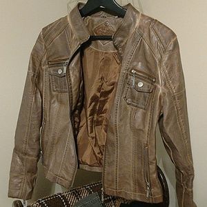 Brown moto faux leather jacket