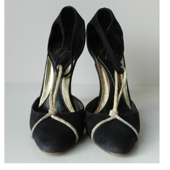 ZAC POSEN T strap navy suede leather 7B - Picture 2 of 5