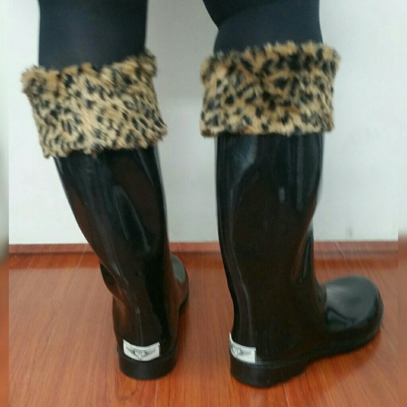 Women Tall Rain Boots, #1801, Black with Fur Cuff - Picture 3 of 3