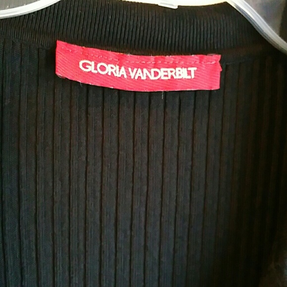 GLORIA VANDERBILT BLACK KNIT V NECK/COLLAR BLOUSE SZ L - Picture 2 of 5