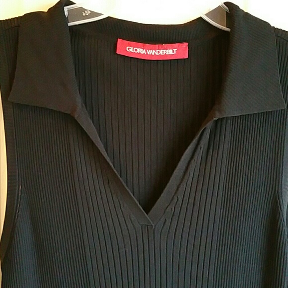 GLORIA VANDERBILT BLACK KNIT V NECK/COLLAR BLOUSE SZ L - Picture 5 of 5