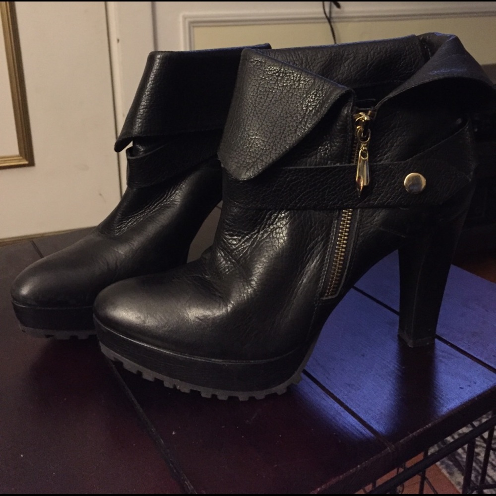 Black leather booties