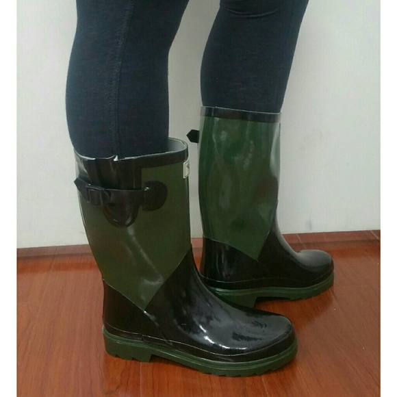 Women's Rainboots, Mid Calf Rain Boots, RB-5501, Army Green - Picture 2 of 3