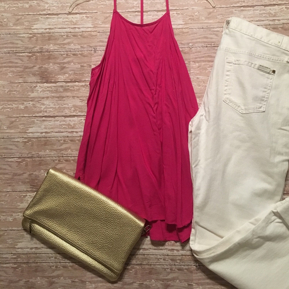Fuschia t-back, halter tank