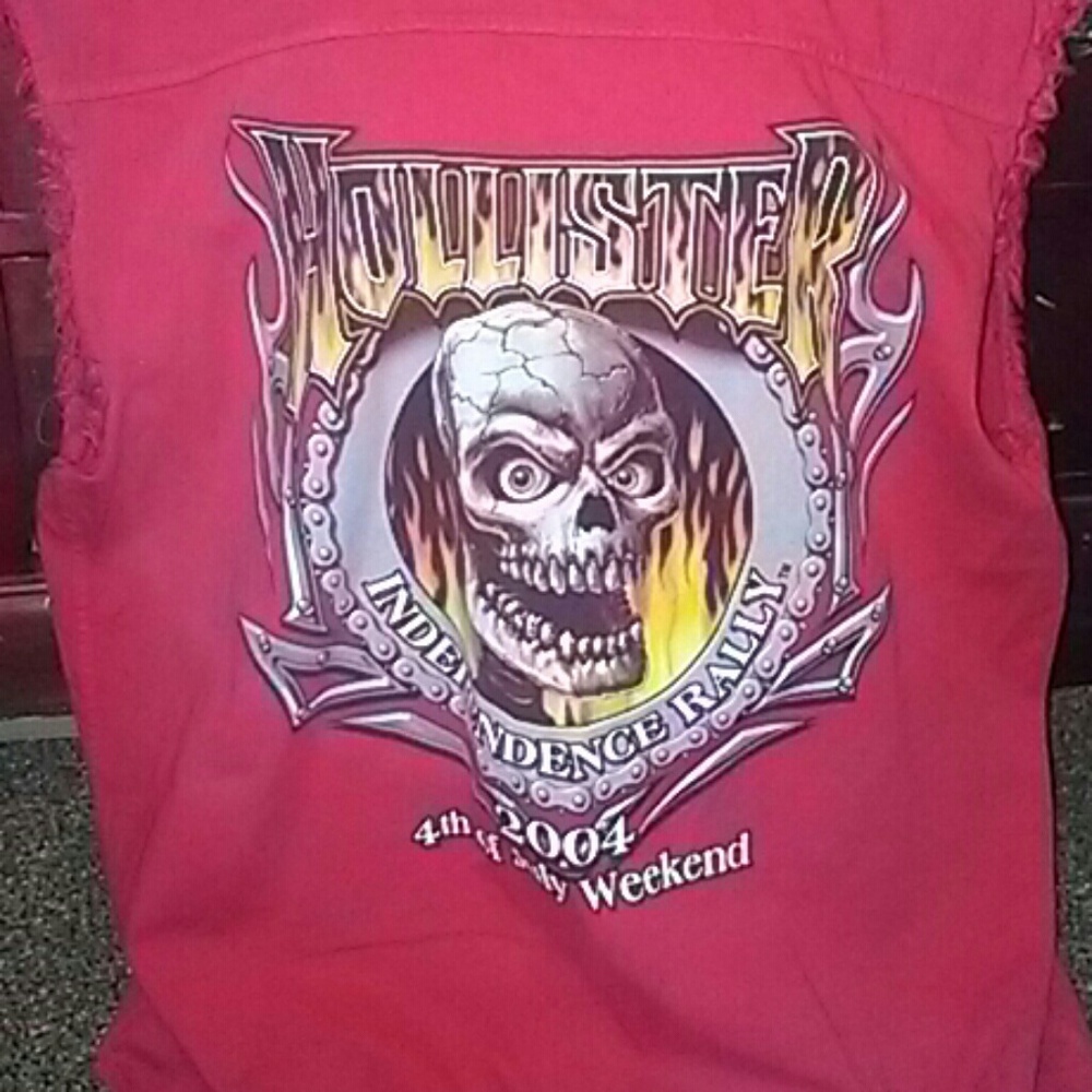 MENS HOLLISTER BUTTON TANK FRAYED BIKER SHIRT