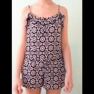 Blue and White Spaghetti Strap Romper