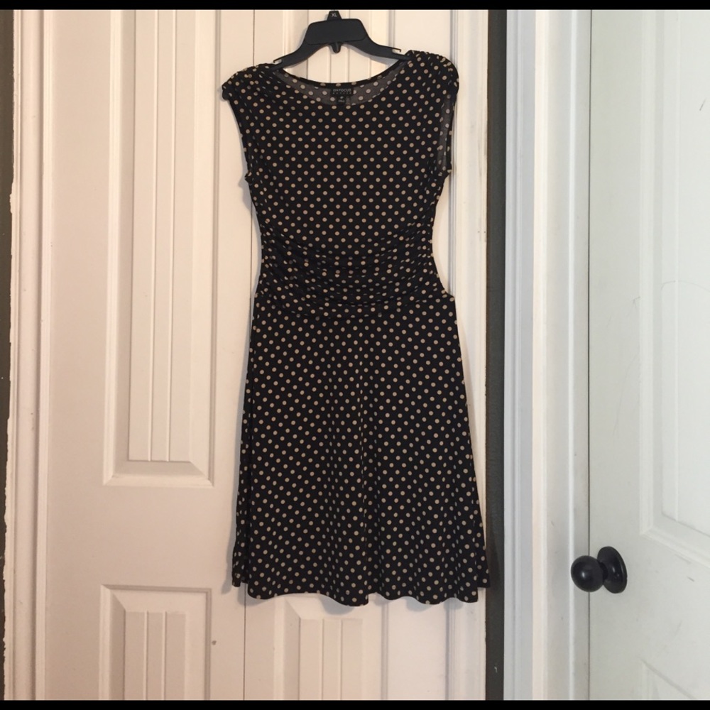 Black with tan polkadots girls dress