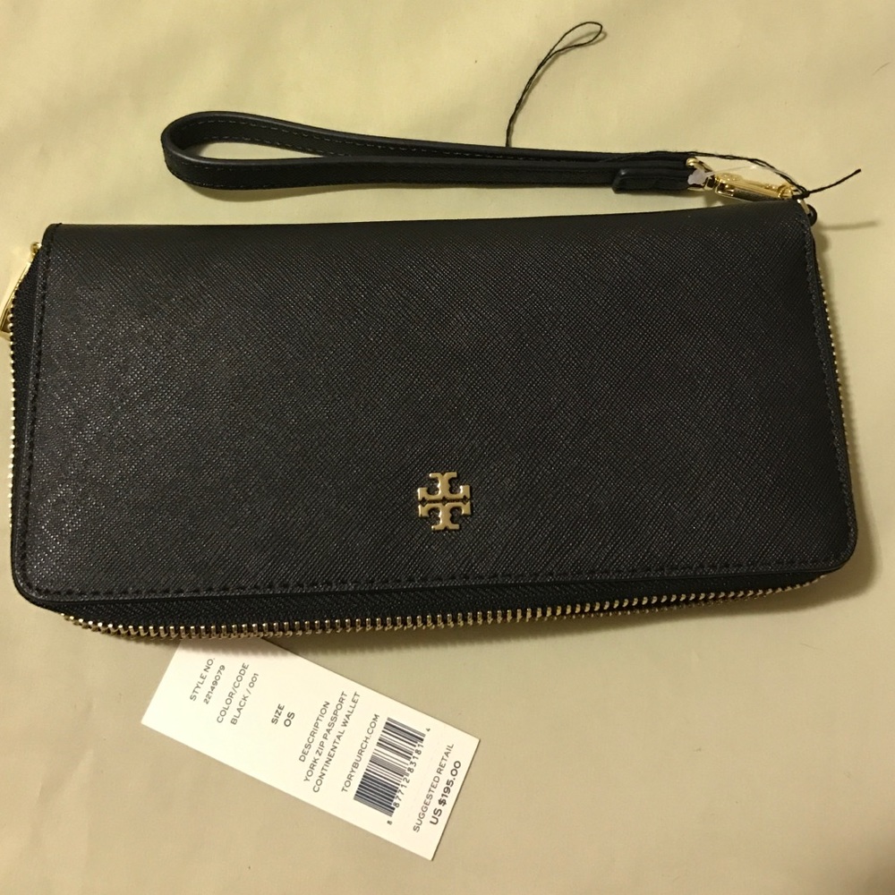Black leather Tory Burch wristlet