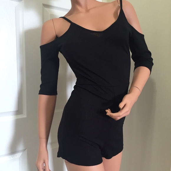 Black Off Shoulder Romper Playsuit - Picture 2 of 5