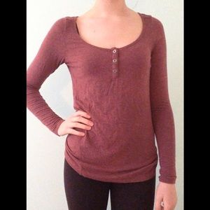 Maroon Long sleeve button henley