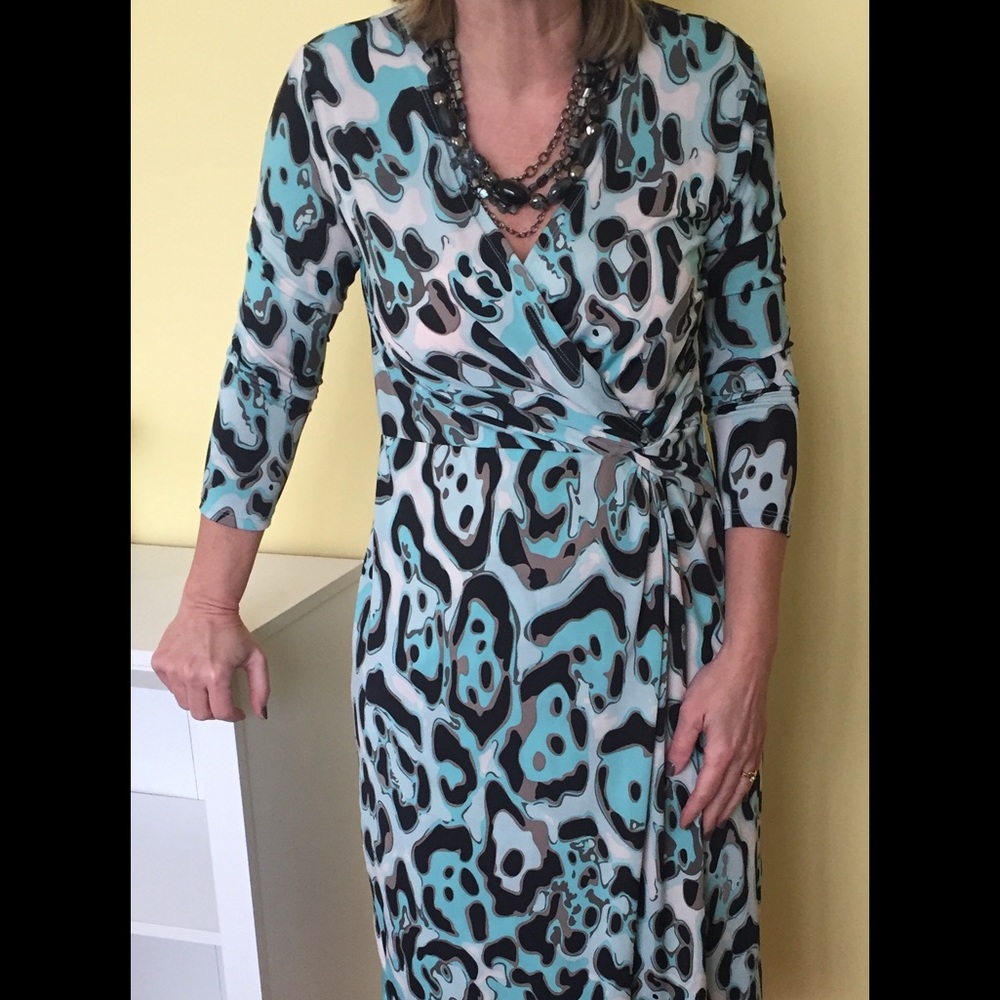 Easter Dress! Pretty Turquoise & Black Wrap Style