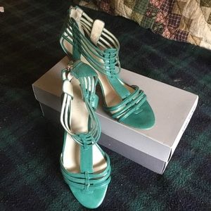 Nine West Cage Sandals | Teal Leather , Size 7 1/2