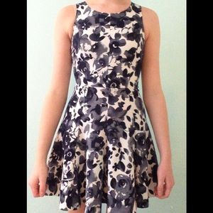 Navy Blue and White floral fit and flare dress