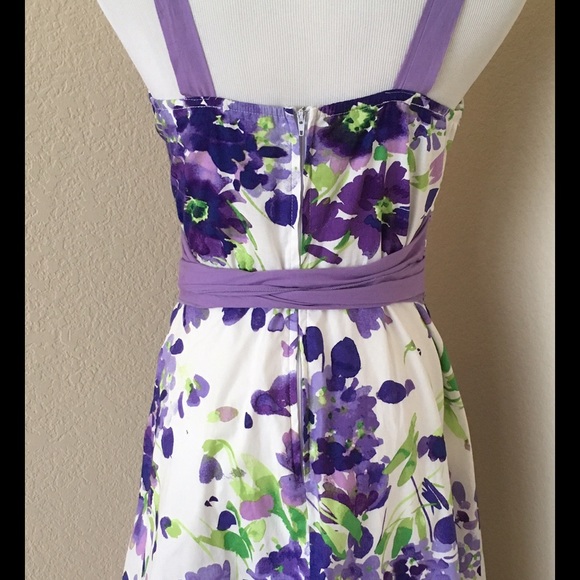 Floral A line Summer dress white purple sun dress bow tie back open back - Picture 2 of 4