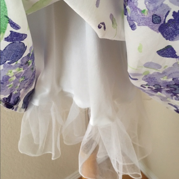 Floral A line Summer dress white purple sun dress bow tie back open back - Picture 4 of 4