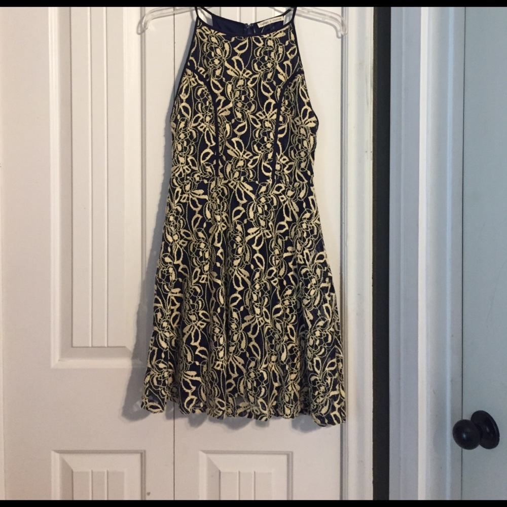 Navy blue with cream flowers