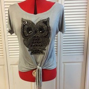 Embellished Owl Short Sleeve T-Shirt