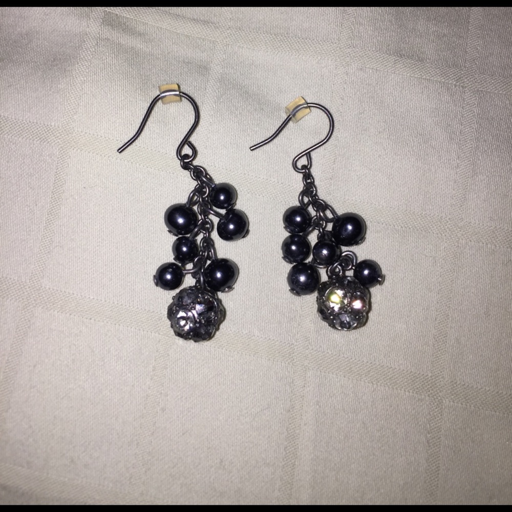 Gray bead and crystal drop earrings