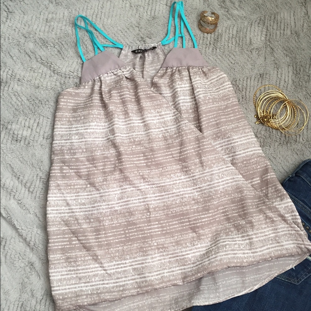 Express Tan/Taupe and White Print tank - Picture 2 of 4