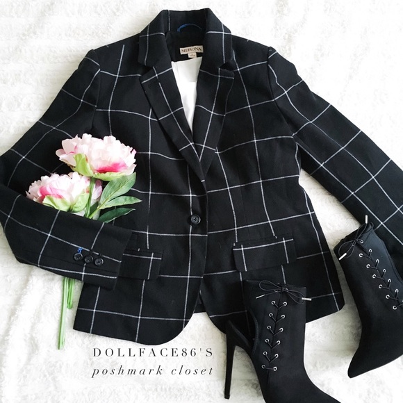 Merona Jackets & Blazers - Black + White Window Pane Plaid Blazer