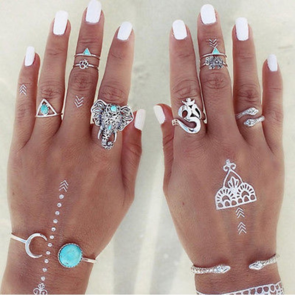 🆕 Turquoise Elephant Midi Ring Set