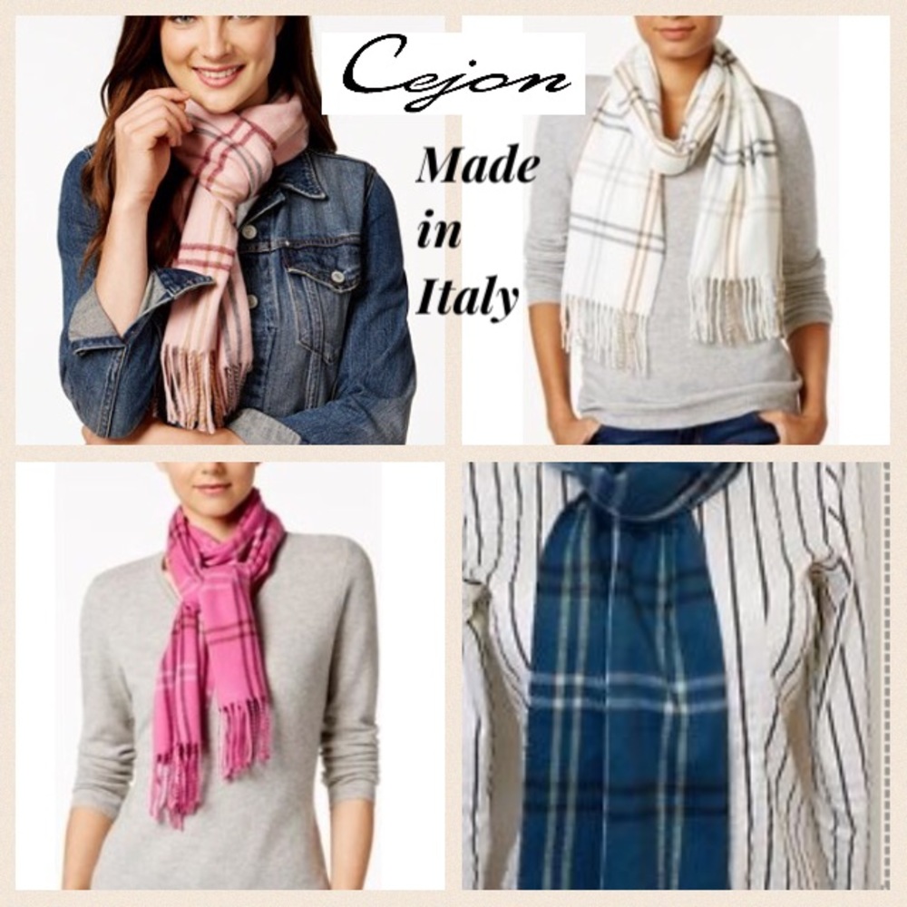 NWT Cejon Grid Pattern Woven Scarf -Made in Italy