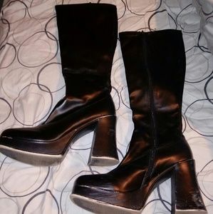 Chunky heel knee high boots