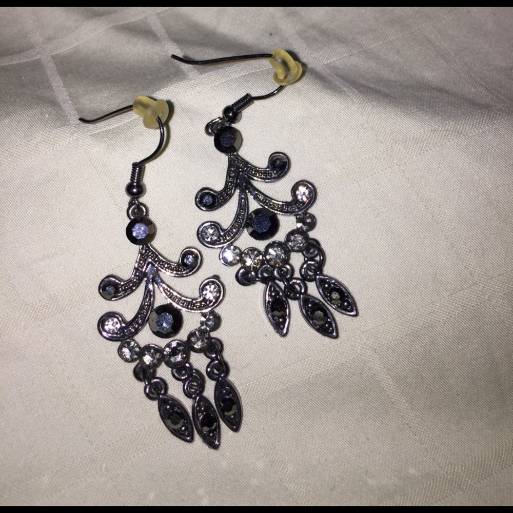 Gunmetal and black crystal chandelier earrings