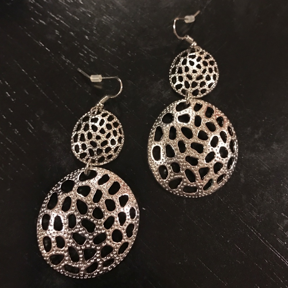 2x1 inch silver tone earrings