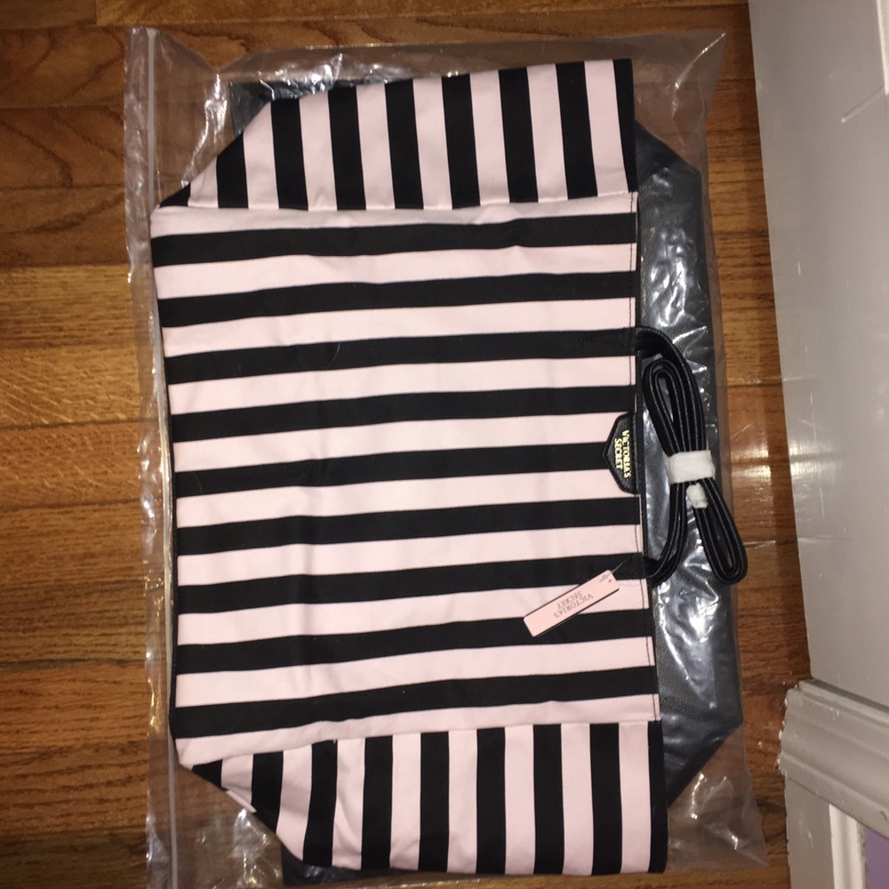Pink and black striped VS tote