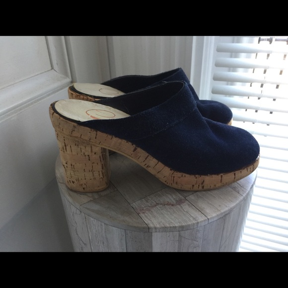 Navy blue suede clogs. - Picture 2 of 3