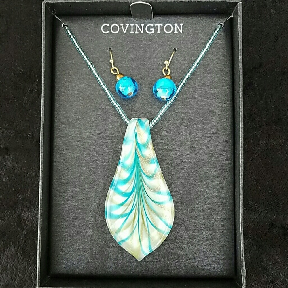 **SOLD**   Turquoise Blue&Gold Necklace w/Earrings