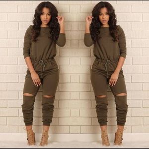 Olive Green long sleeve jumpsuit