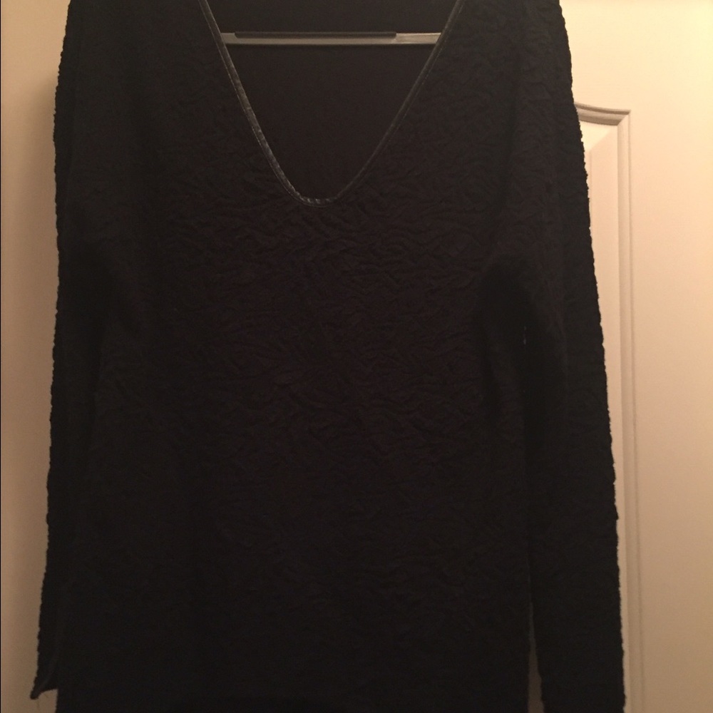 Black embellished sweater with faux leather trim