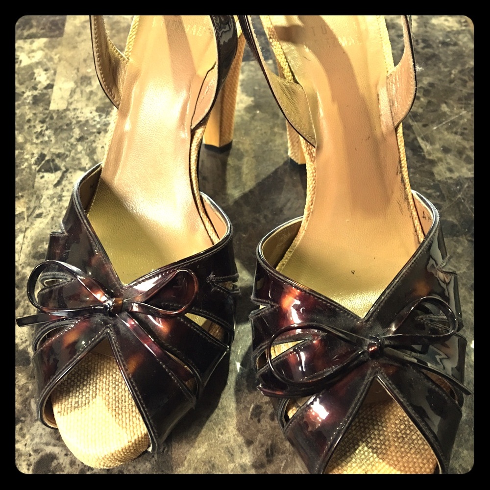 Stuart Weitzman tortoiseshell peep toe sandals