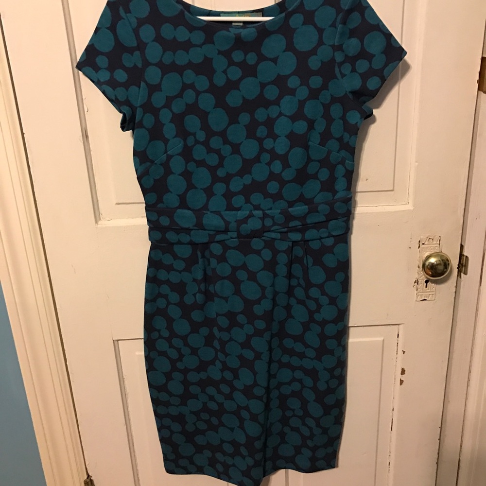 New Boden Ponte Knit Blue Polka Dot Dress 8