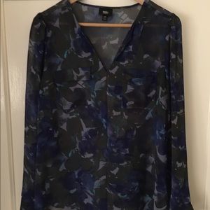 Blue sheer blouse with painterly design