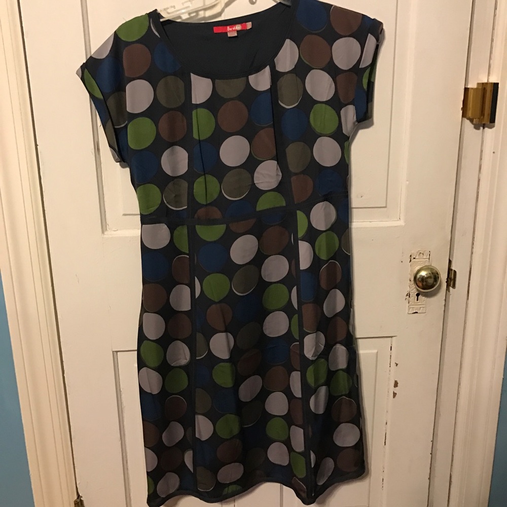 New Boden 100% Silk Polka Dot Dress 8 long