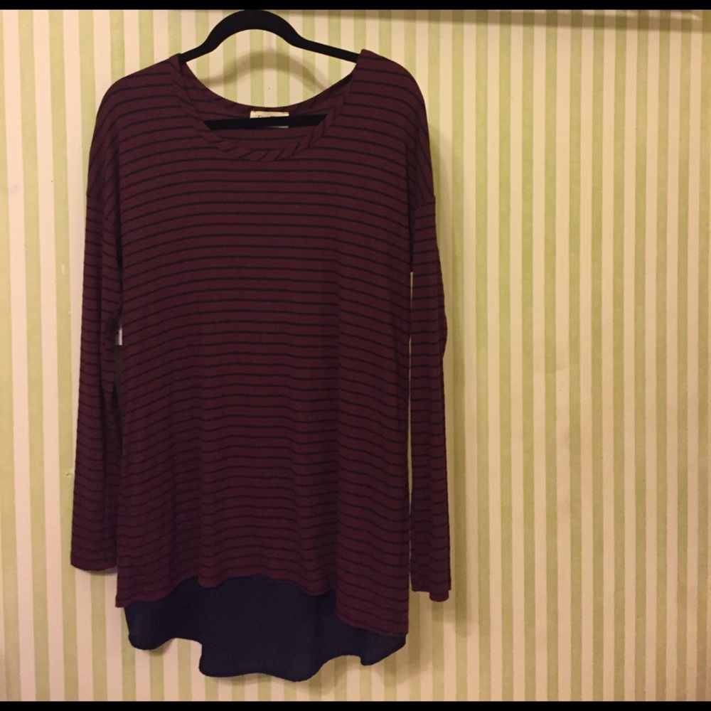 NWT Striped Red Sweater w/ Navy Blue Chiffon Back