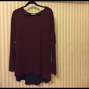 NWT Striped Red Sweater w/ Navy Blue Chiffon Back