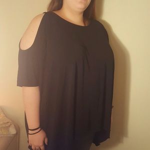 Shoulder cut out, black blouse