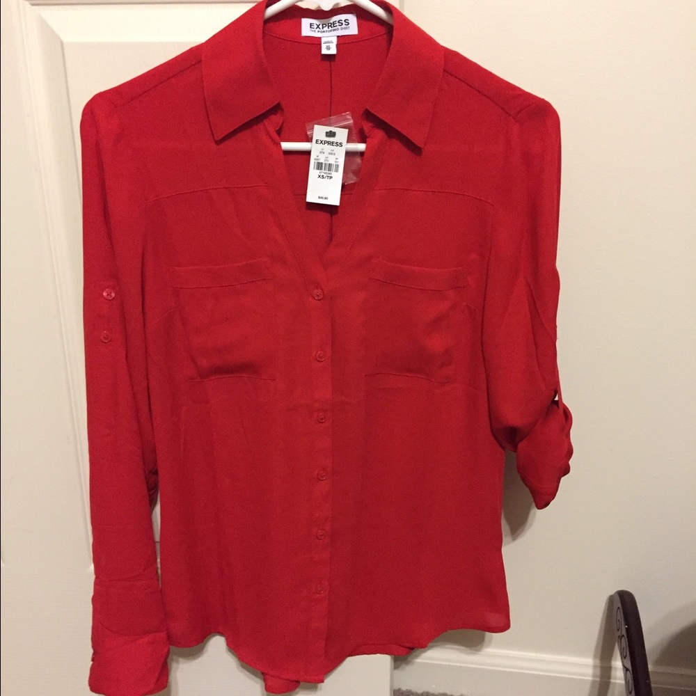 Express Red Convertible Sleeve Portofino Shirt